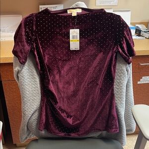 Michael Kors Velvet Short Sleeve Top in Deep Burgundy